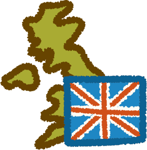 a green shape of the united kingdom, with the uk flag